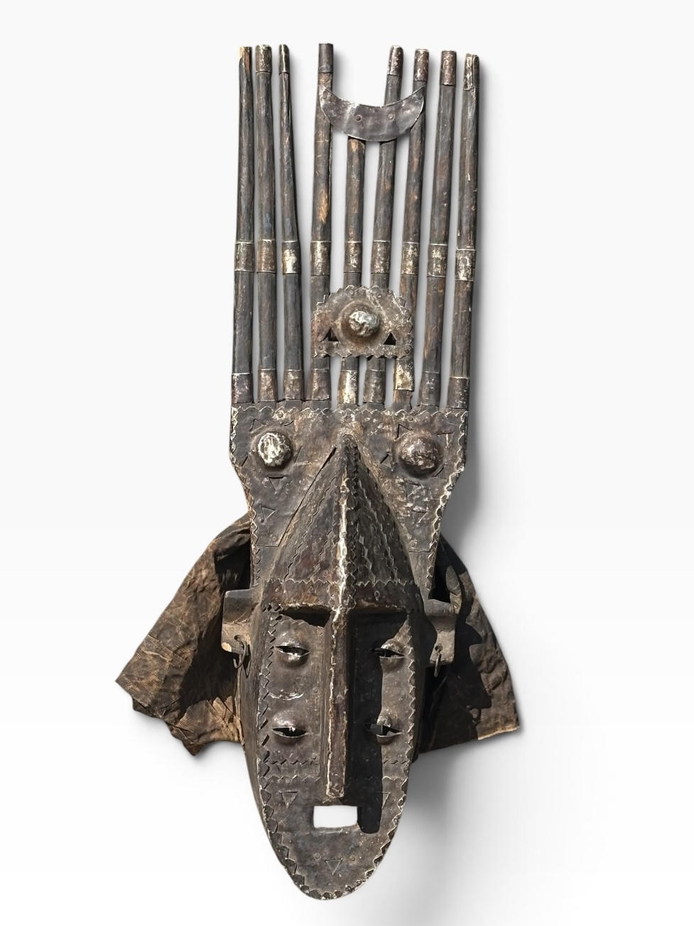 Vintage Marka Ntomo Mask — Brass-Clad Wood Carving, 30" (76.2 cm) - Image 4