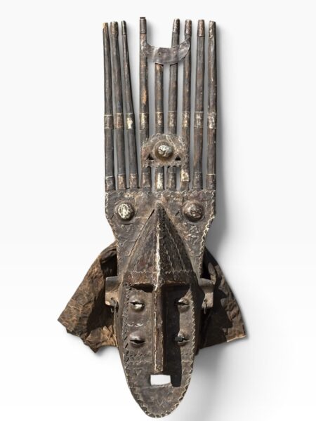 Vintage Marka Ntomo Mask — Brass-Clad Wood Carving, 30" (76.2 cm)