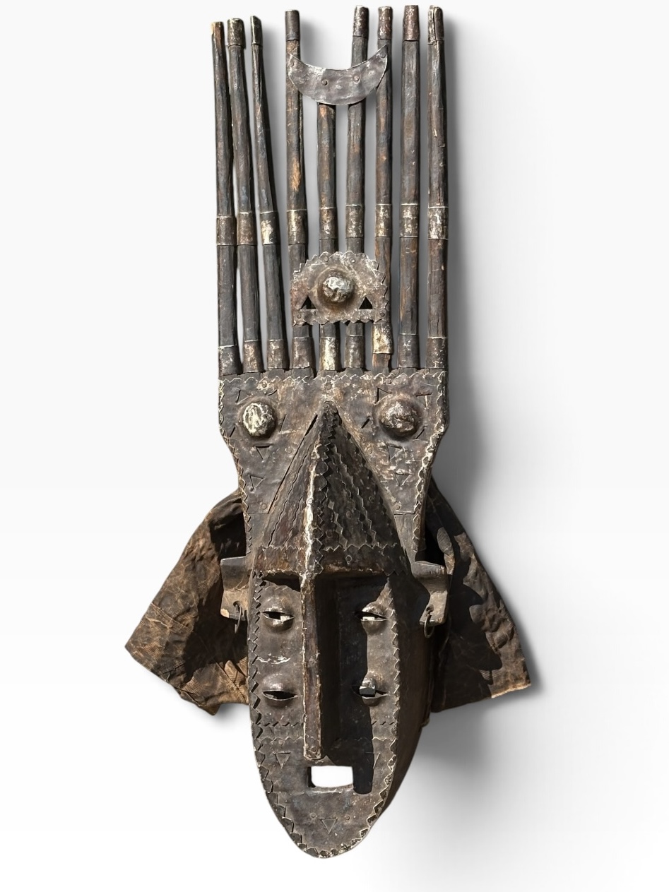 Vintage Marka Ntomo Mask — Brass-Clad Wood Carving, 30" (76.2 cm) - Image 2