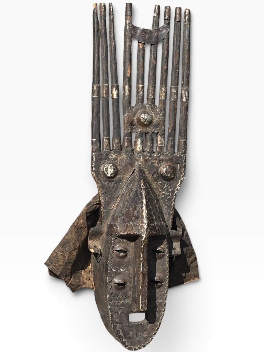 Vintage Marka Ntomo Mask — Brass-Clad Wood Carving, 30" (76.2 cm) - Image 5