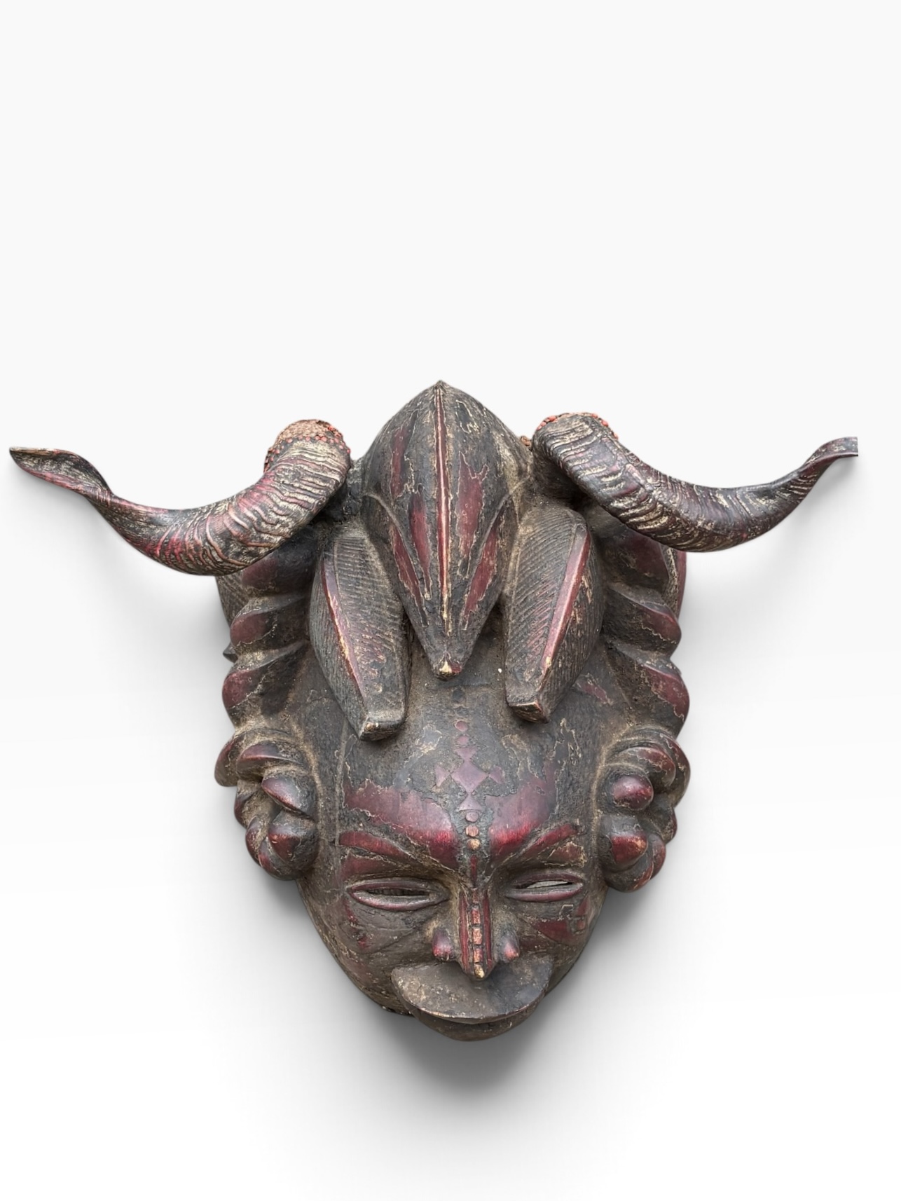 24” Vintage Ejagham Cross River Horned Mask – Nigeria / Cameroon - Image 18