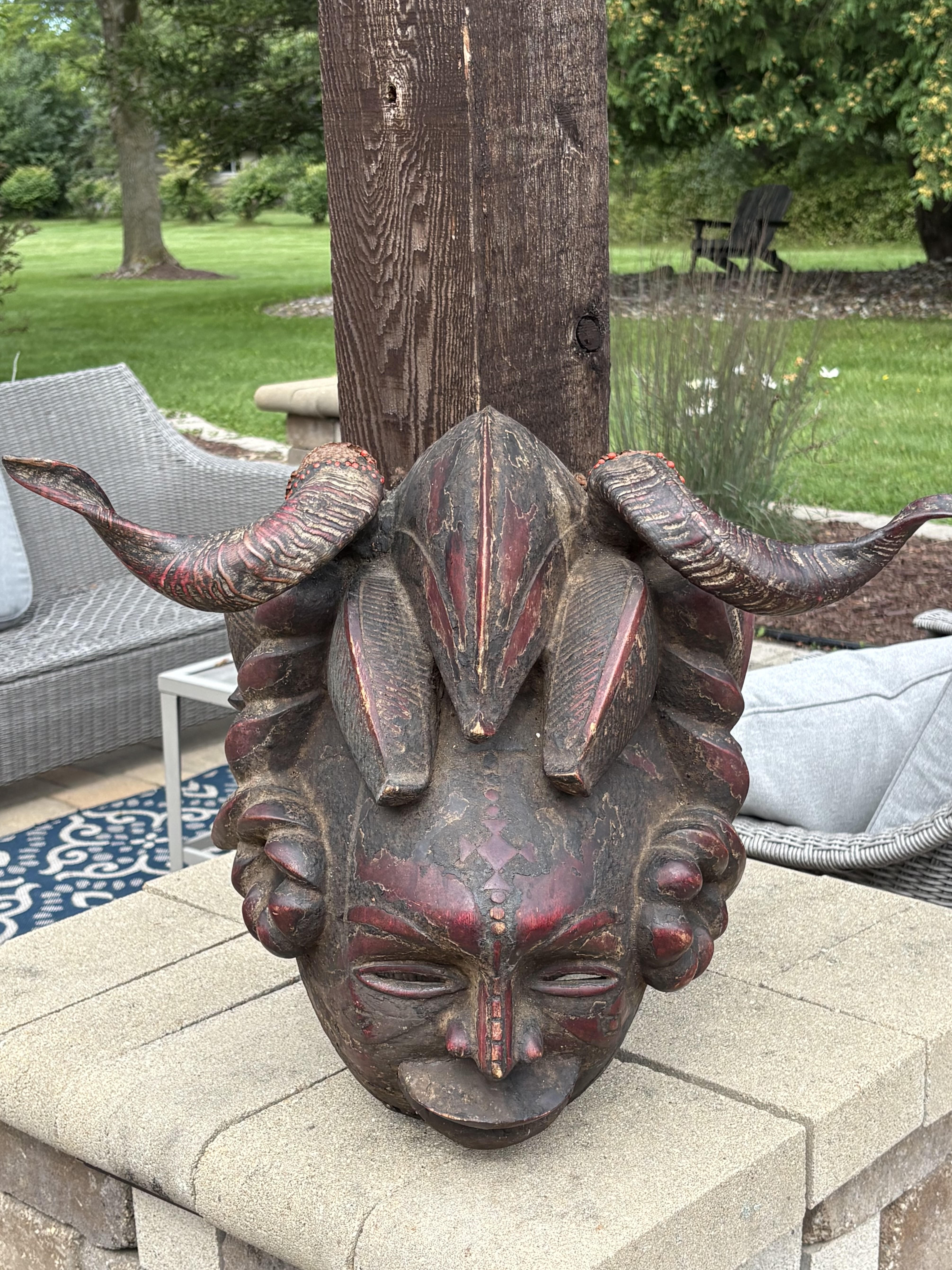 24” Vintage Ejagham Cross River Horned Mask – Nigeria / Cameroon - Image 2