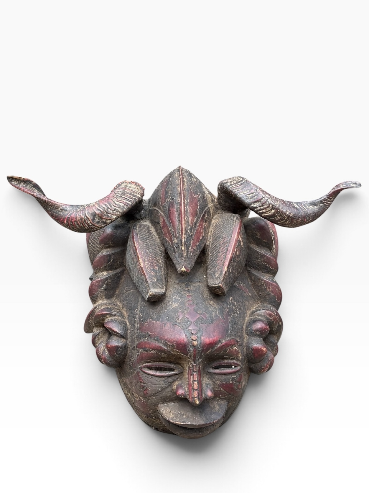 24” Vintage Ejagham Cross River Horned Mask – Nigeria / Cameroon - Image 17