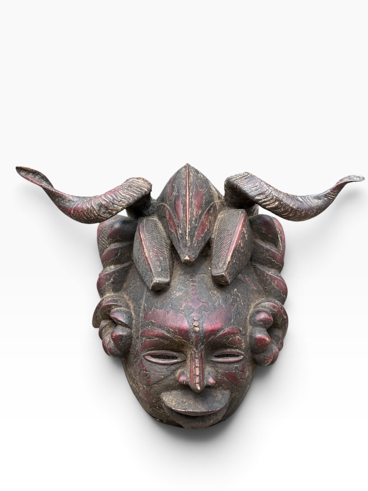 24” Vintage Ejagham Cross River Horned Mask – Nigeria / Cameroon - Image 16