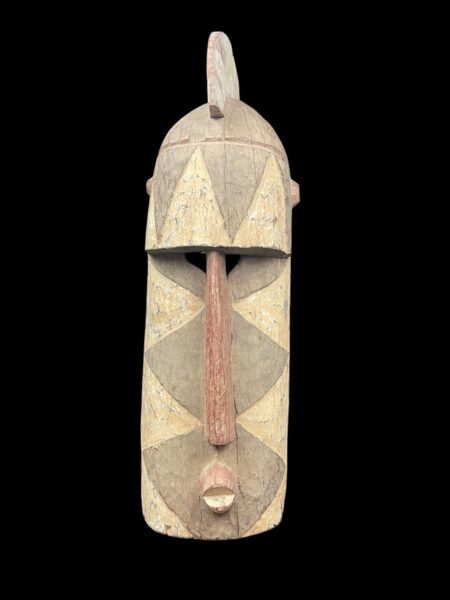 Vintage African Bobo Mask – Large Painted Wood Geometric Helmet Sculpture