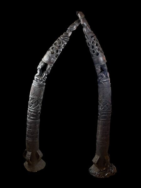 Monumental Pair of Vintage Bamileke Hand-Carved Royal Palace Horns – Cameroon